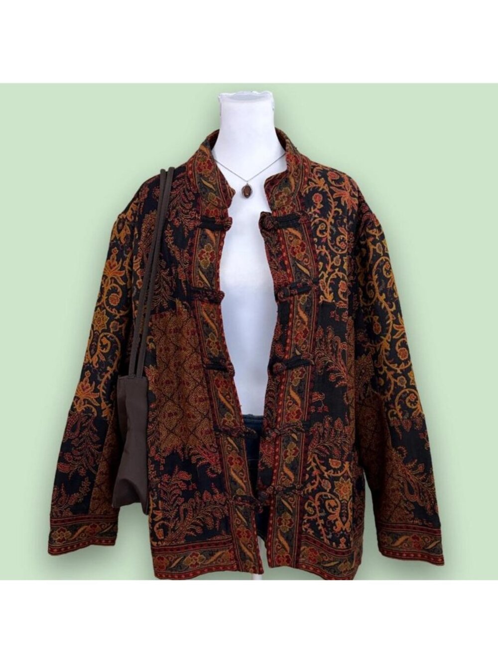 90s patchwork paisley boho whimsygoth tapestry jacket with frog closers